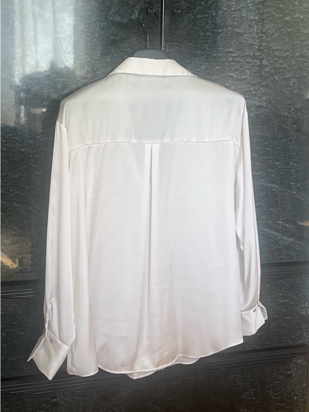 Zara Satin Women’s Button-Up Shirt in Silver-Ivory - Picture 3 of 7